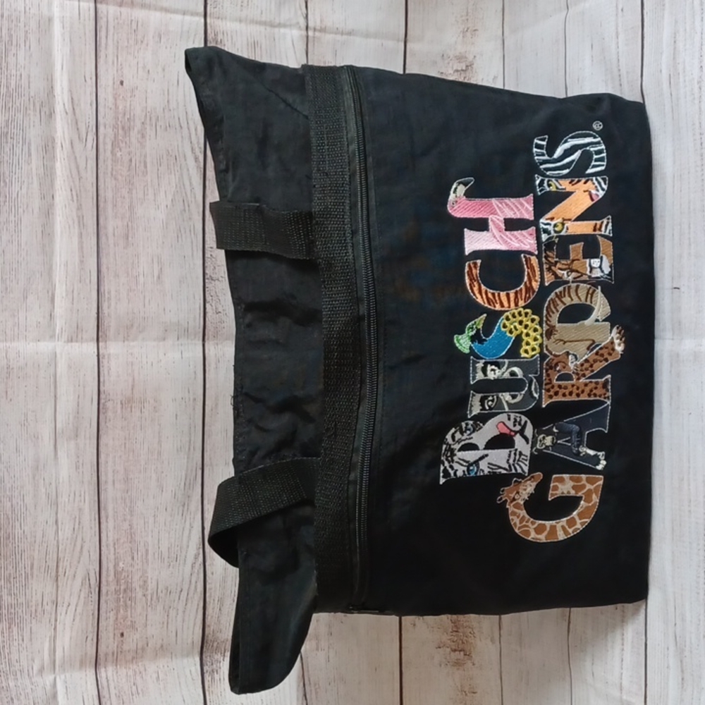 Vintage Busch Gardens Black Nylon Tote shoulder bag. Animal lettering.